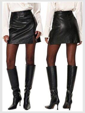 Aritzia Wilfred Patio Mini Skirt Black Vegan Leather High Waisted 4